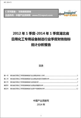 2012-2014年1季度湖北省日用化工專用設(shè)備制造行業(yè)財(cái)務(wù)指標(biāo)分析季報(bào)